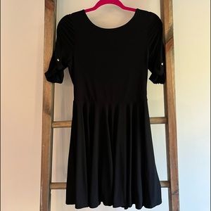 Express Black Low Back Rolled Sleeve Dress